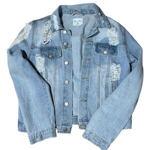 Love Tree Distressed Denim Jacket Women’s Large 100% Cotton